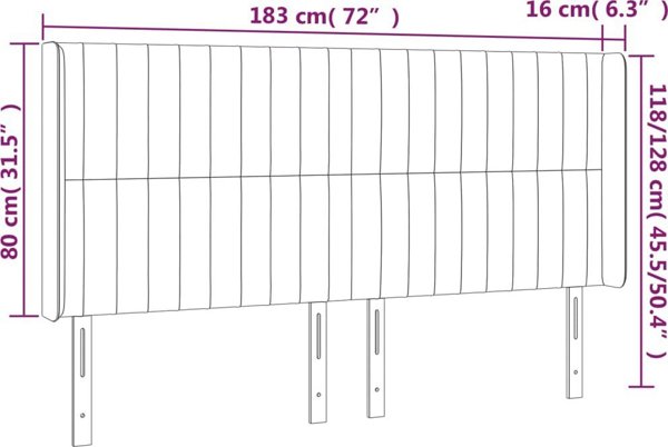 vidaXL Ζαγκλόβεκ για κρεβάτι με LED, σκούρο καφέ, 183x16x118/128 εκ, ύφασμα