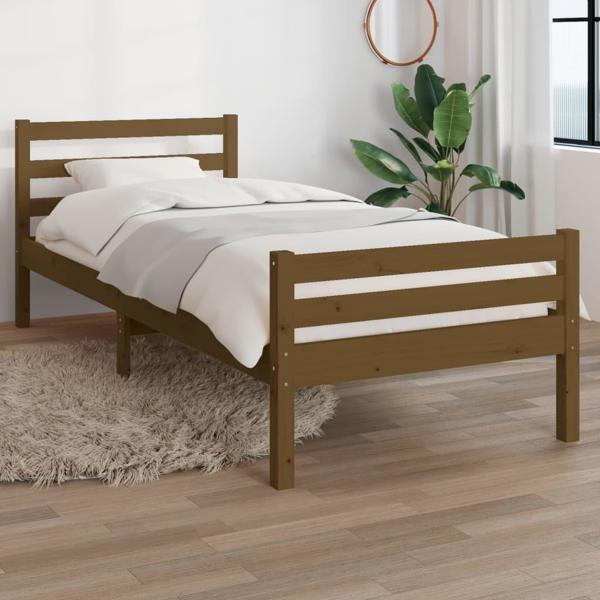 vidaXL Rama κρεβατιού, μέλι καφέ, μασίφ ξύλο, 75x190 εκ., μονό