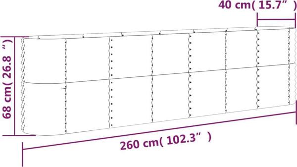 vidaXL vidaXL Donica ogrodowa, malowana proszkowo stal, 260x40x68 cm antracyt