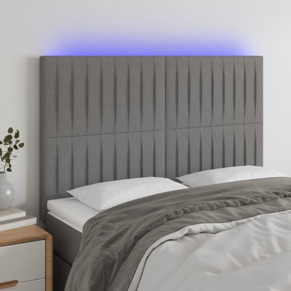 vidaXL Κεφαλάρι κρεβατιού με LED, σκούρο γκρι, 144x5x118/128 εκ., ύφασμα