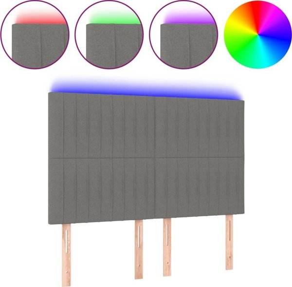 vidaXL Κεφαλάρι κρεβατιού με LED, σκούρο γκρι, 144x5x118/128 εκ., ύφασμα