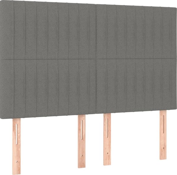 vidaXL Κεφαλάρι κρεβατιού με LED, σκούρο γκρι, 144x5x118/128 εκ., ύφασμα