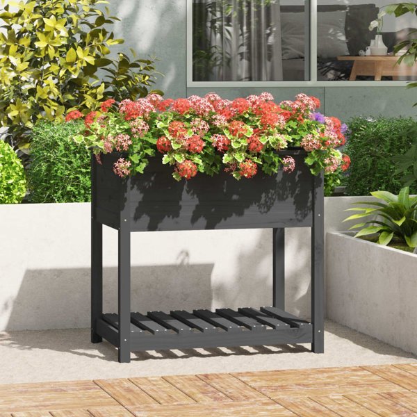 vidaXL Γλάστρα με ράφι, γκρι, 82,5x54x81 cm, κατασκευασμένη από ξύλο πεύκου