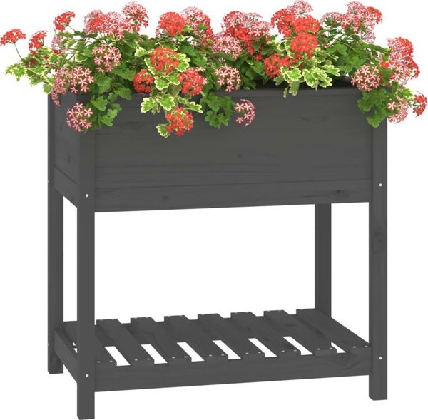 vidaXL Γλάστρα με ράφι, γκρι, 82,5x54x81 cm, κατασκευασμένη από ξύλο πεύκου