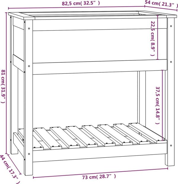 vidaXL Γλάστρα με ράφι, γκρι, 82,5x54x81 cm, κατασκευασμένη από ξύλο πεύκου