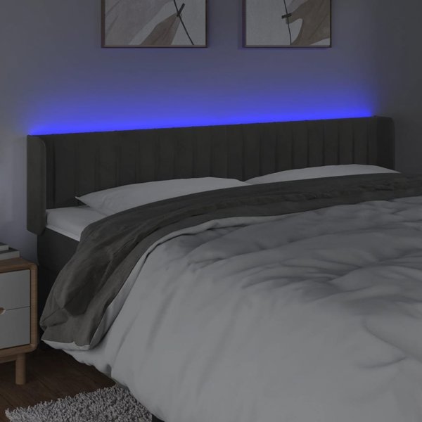 vidaXL Zaglowek do lozka z LED ciemnoszary 183x16x78/88 cm aksamit