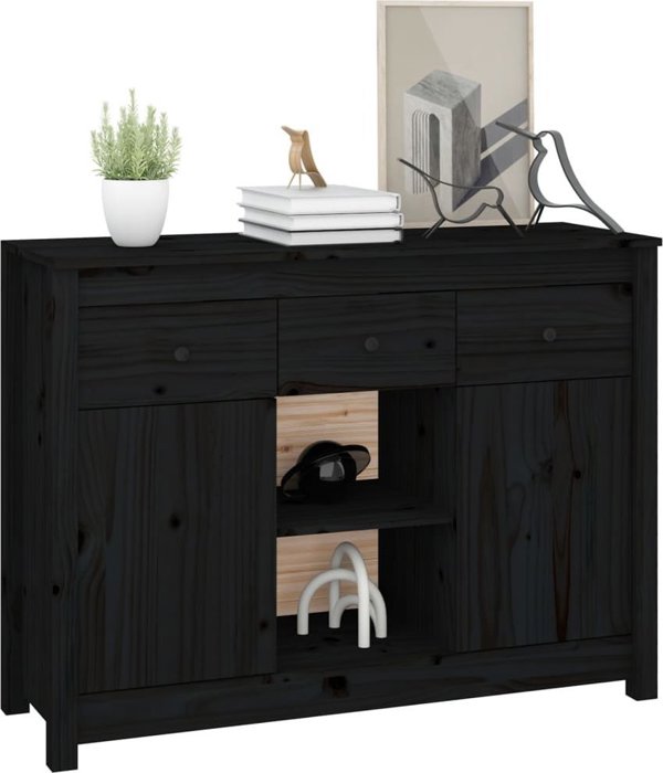 vidaXL vidaXL Komoda, czarna, 100x35x74,5 cm, lite drewno sosnowe