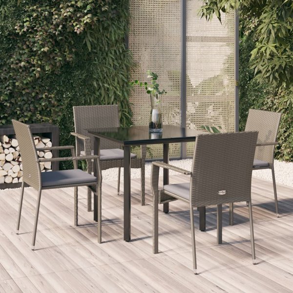 vidaXL vidaXL 5-cz. zestaw mebli ogrodowych, poduszki, czarno-szary rattan PE