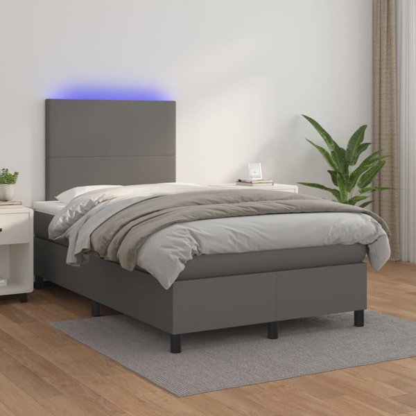 vidaXL Κρεβάτι κοντινένταλ με στρώμα και LED, γκρι οικολογικό δέρμα, 120x200 εκ.