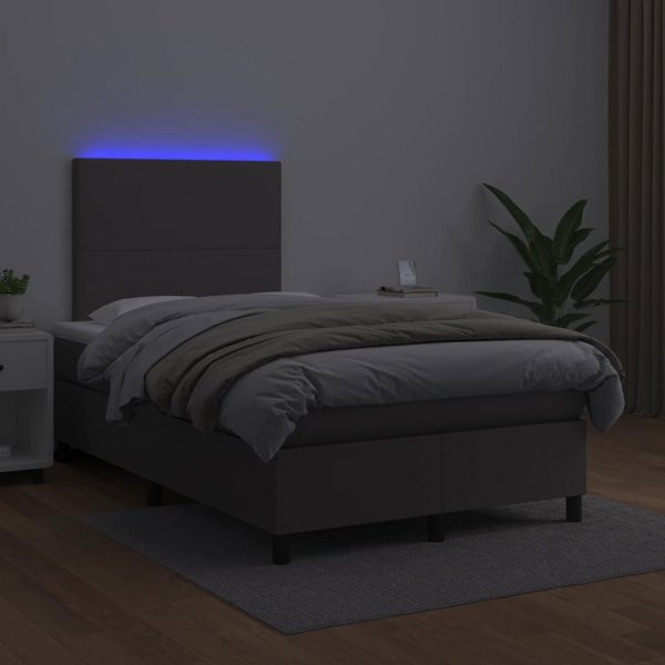 vidaXL Κρεβάτι κοντινένταλ με στρώμα και LED, γκρι οικολογικό δέρμα, 120x200 εκ.