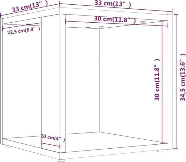 vidaXL πλευρικό τραπεζάκι, καπνιστή δρυς, 33x33x34,5 εκ.