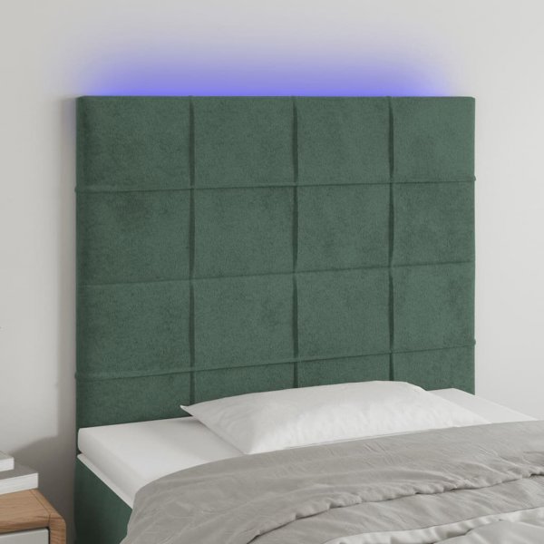 vidaXL Zaglowek do lozka z LED, ciemnozielony, 80x5x118/128cm, aksamit