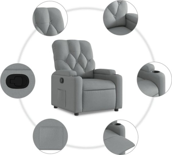vidaXL Ανακλινόμενη πολυθρόνα με υφασμάτινη επένδυση ανοιχτό γκρι
