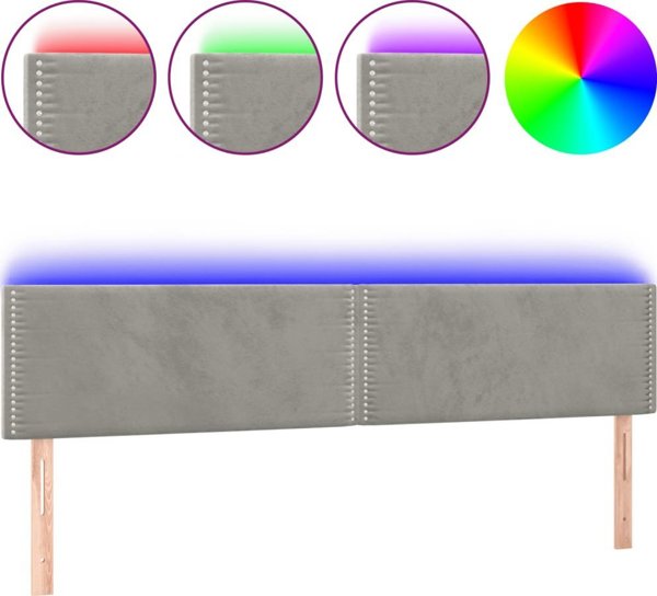 vidaXL Κεφαλάρι για κρεβάτι με LED, ανοιχτό γκρι, 200x5x78/88 cm, βελούδινο