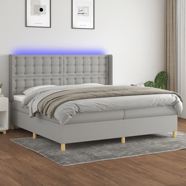 vidaXL Κρεβάτι Continental με Στρώμα, Ανοιχτό Γκρι, 200x200 cm, Ύφασμα