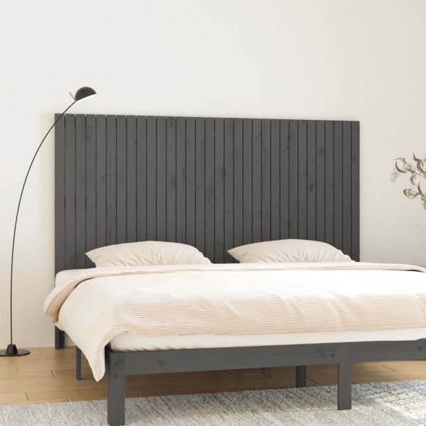 vidaXL Κεφαλάρι Κρεβατιού Γκρι, 204x3x110 εκ., Μασίφ Ξύλο Πεύκου