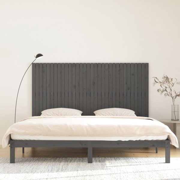 vidaXL Κεφαλάρι Κρεβατιού Γκρι, 204x3x110 εκ., Μασίφ Ξύλο Πεύκου