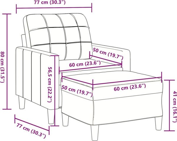 vidaXL Πολυθρόνα με Υποπόδιο Μαύρη 60 cm Βελούδινη