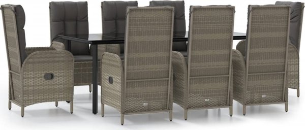 vidaXL vidaXL 9-cz. zestaw mebli ogrodowych, poduszki, czarno-szary rattan PE