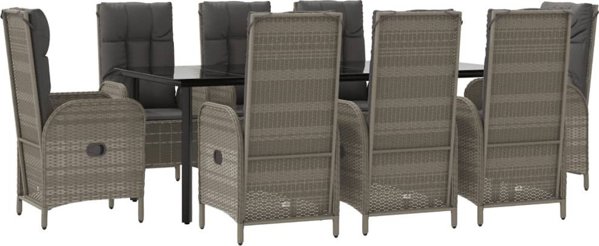 vidaXL vidaXL 9-cz. zestaw mebli ogrodowych, poduszki, czarno-szary rattan PE