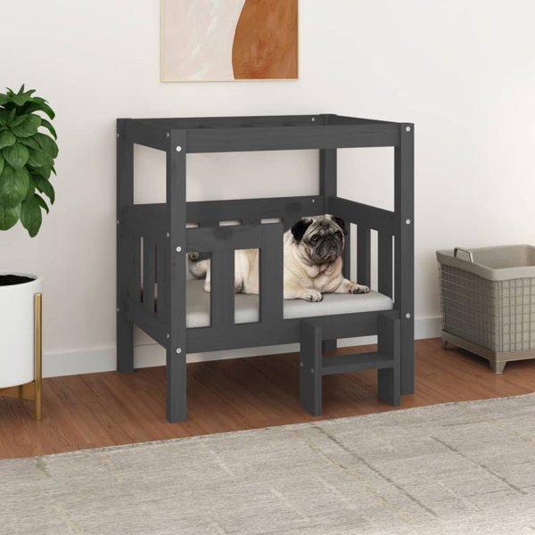 vidaXL vidaXL Legowisko dla psa, szare, 65,5x43x70 cm, lite drewno sosnowe