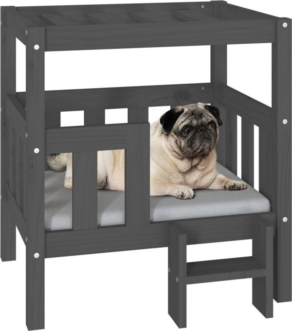 vidaXL vidaXL Legowisko dla psa, szare, 65,5x43x70 cm, lite drewno sosnowe