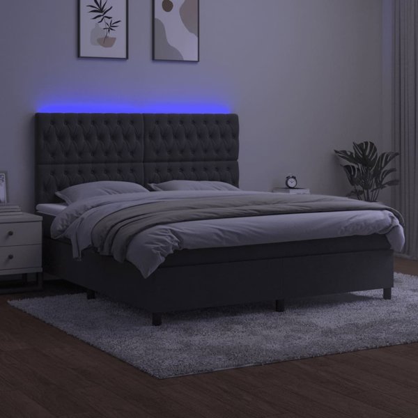 vidaXL Κρεβάτι κοντινεντάλε με στρώμα και LED, γκρι βελούδο, 160x200 cm