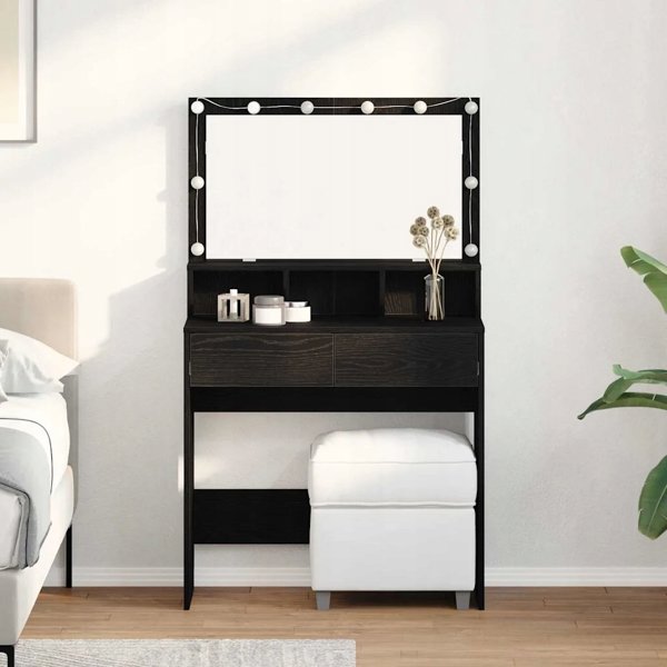 vidaXL Τουαλέτα Μακιγιάζ 80x41x134,5 εκ., Μαύρη Δρυς, από Υλικό Ξύλου