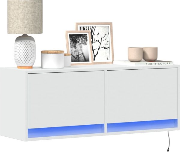 vidaXL Λευκή Επιτοίχια Ντουλάπα TV με LED, 100x31x35 cm