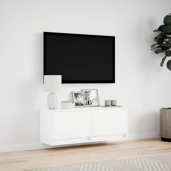 vidaXL Λευκή Επιτοίχια Ντουλάπα TV με LED, 100x31x35 cm
