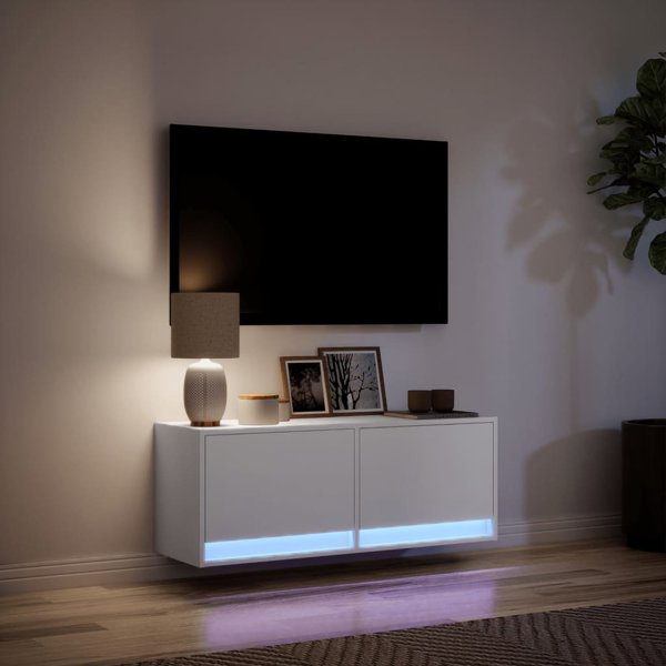 vidaXL Λευκή Επιτοίχια Ντουλάπα TV με LED, 100x31x35 cm