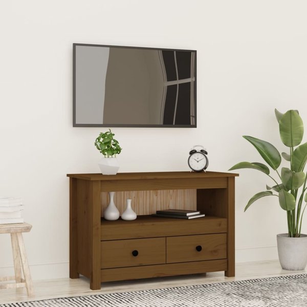 vidaXL Szafka pod TV, μπεζ καφέ, 79x35x52 cm, μασίφ πεύκο