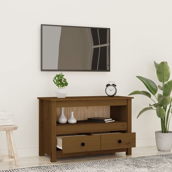 vidaXL Szafka pod TV, μπεζ καφέ, 79x35x52 cm, μασίφ πεύκο
