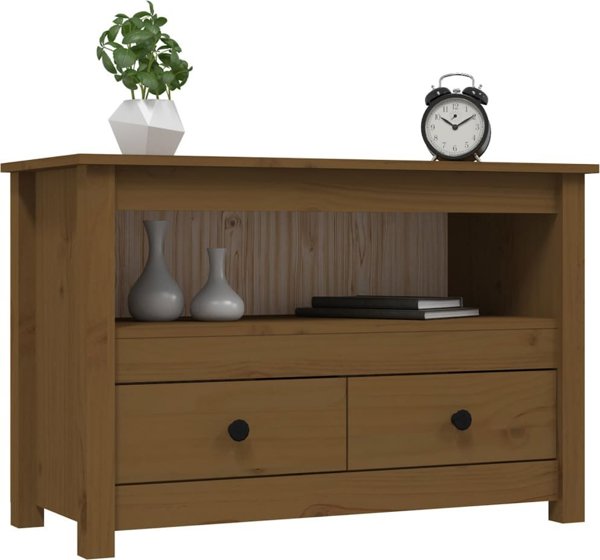 vidaXL Szafka pod TV, μπεζ καφέ, 79x35x52 cm, μασίφ πεύκο