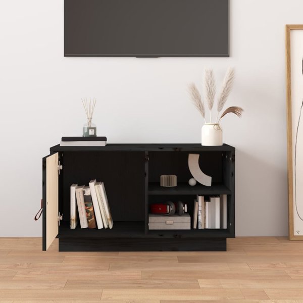 vidaXL vidaXL Szafka pod TV, czarna, 70x34x40 cm, lite drewno sosnowe