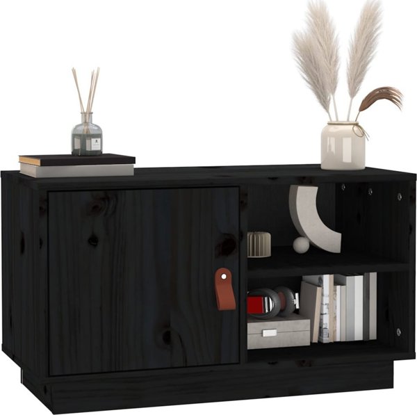 vidaXL vidaXL Szafka pod TV, czarna, 70x34x40 cm, lite drewno sosnowe