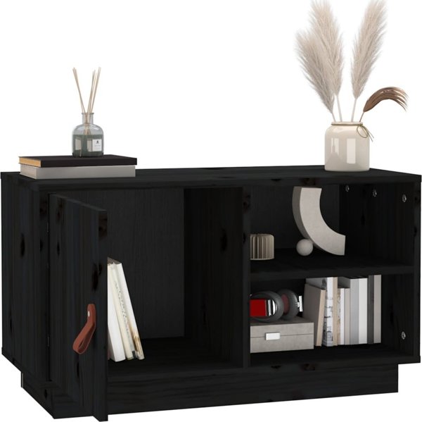 vidaXL vidaXL Szafka pod TV, czarna, 70x34x40 cm, lite drewno sosnowe
