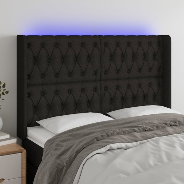 vidaXL Κεφαλάρι για κρεβάτι με LED σε μαύρο ύφασμα 147x16x118/128 cm