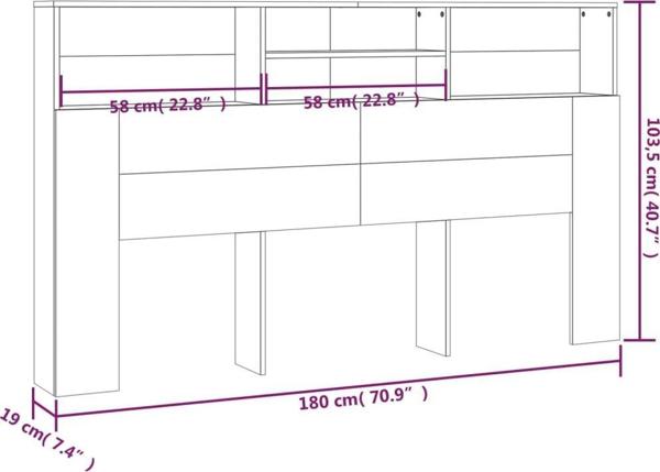 vidaXL Προσκεφαλο κρεβατιου με ραφια, γκρι δρυς Σονομά, 180x19x103,5 cm