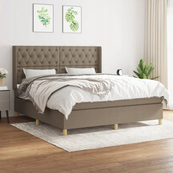 vidaXL Κρεβάτι κοντινεντάλ με στρώμα, taupe, ύφασμα, 160x200 cm