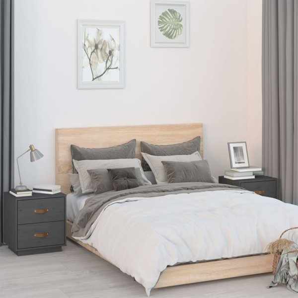 vidaXL Szafki nocne, 2 szt., szare, 40x34x45 cm, lite drewno sosnowe