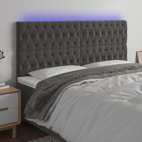 vidaXL Κεφαλάρι κρεβατιού με LED, σκούρο γκρι, 180x7x118/128 εκ., βελούδο
