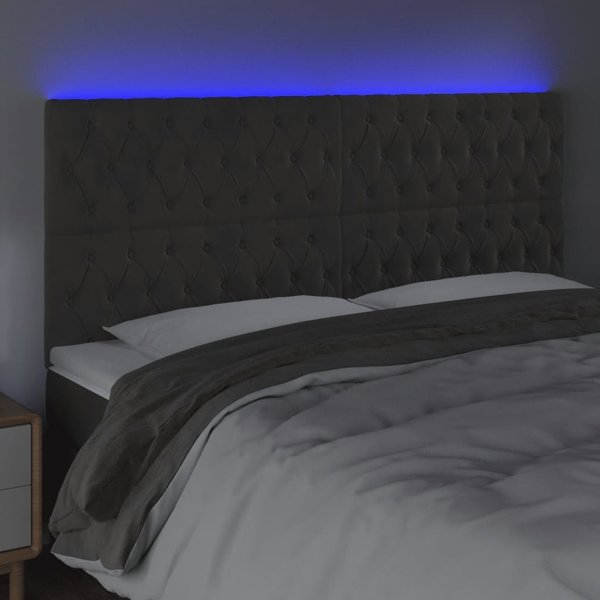 vidaXL Κεφαλάρι κρεβατιού με LED, σκούρο γκρι, 180x7x118/128 εκ., βελούδο