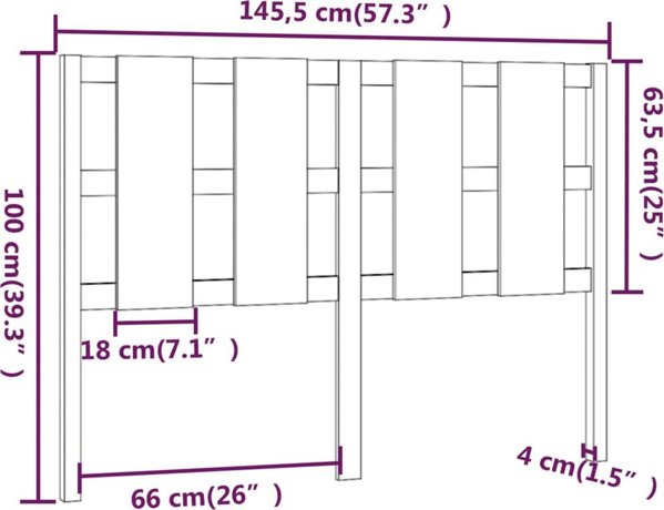 vidaXL Κεφαλάρι κρεβατιού, μαύρο, 145,5x4x100 εκ., από μασίφ πεύκο