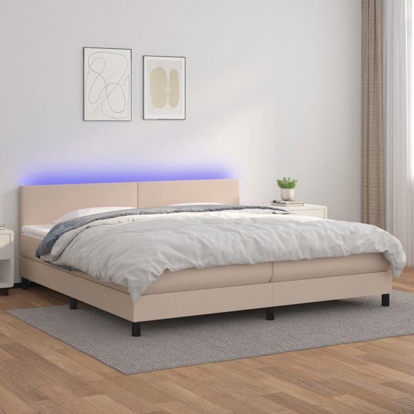 vidaXL Lozko kontynentalne materac i LED cappuccino 200x200 cm