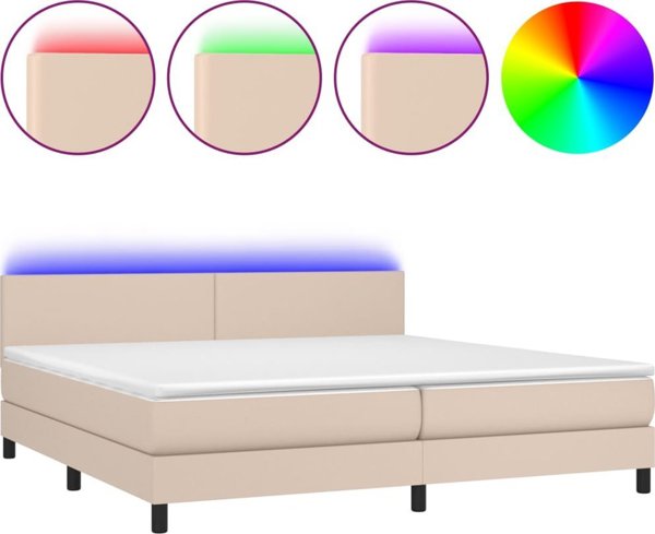 vidaXL Lozko kontynentalne materac i LED cappuccino 200x200 cm