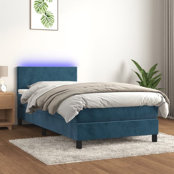 vidaXL Το κρεβάτι με στρώμα και LED, μπλε βελούδο 100x200cm
