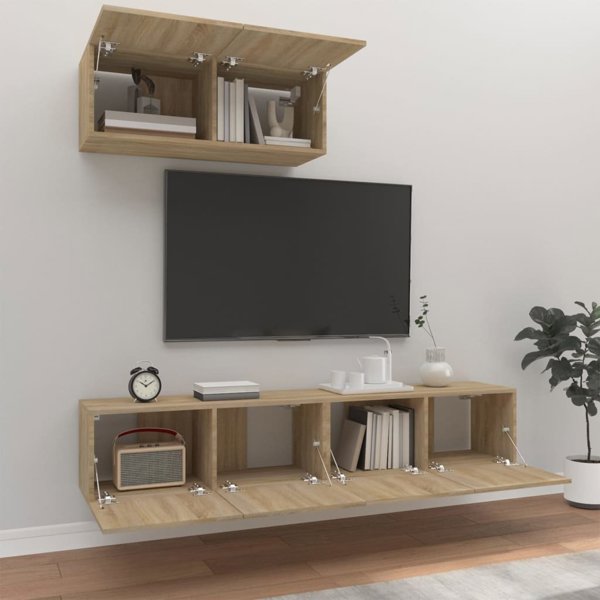 vidaXL Σετ 3 ντουλαπιών TV, δρυς sonoma, υλικό ξύλου