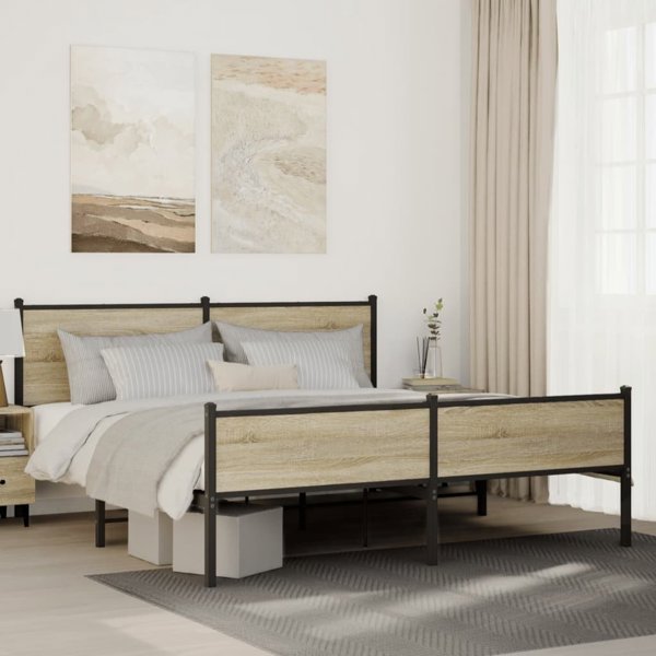 vidaXL μεταλλική ραμά κρεβατιού Sonoma 183x213 cm