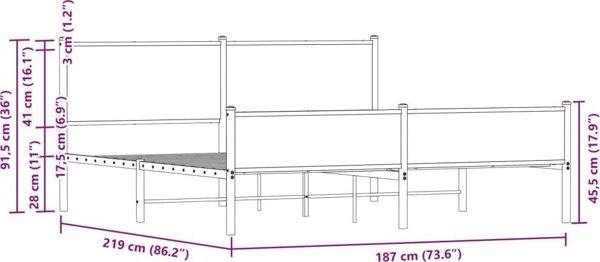 vidaXL μεταλλική ραμά κρεβατιού Sonoma 183x213 cm